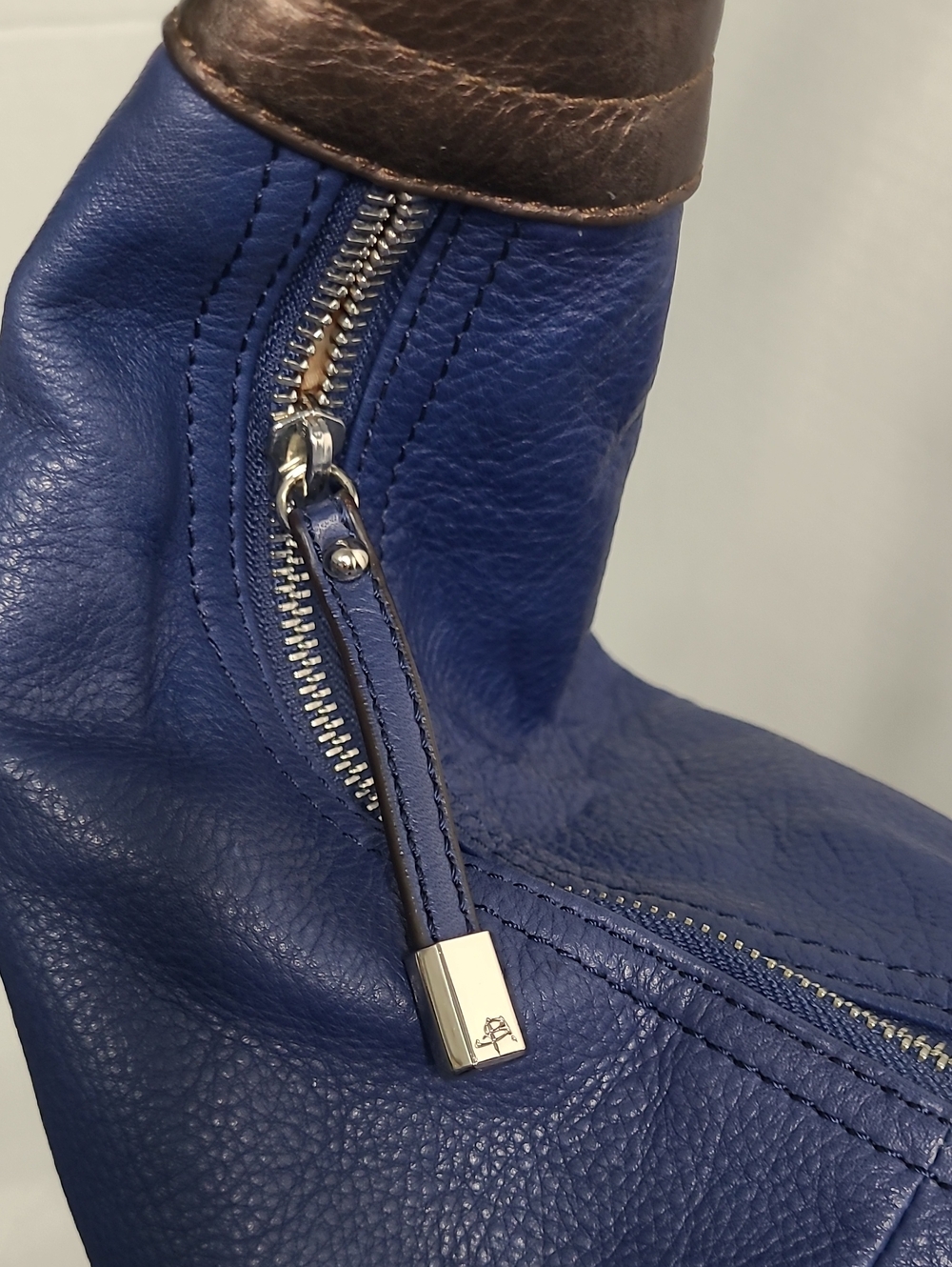b. makowsky Blue and Black Leather Hobo Bag with Brown Handles - Picture 3 of 13